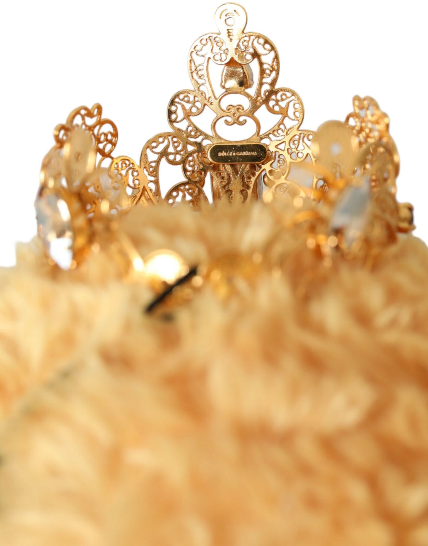 Dolce &amp; Gabbana Bruine Teddybeer Gouden Kristallen Kroon Haarband Diadeem