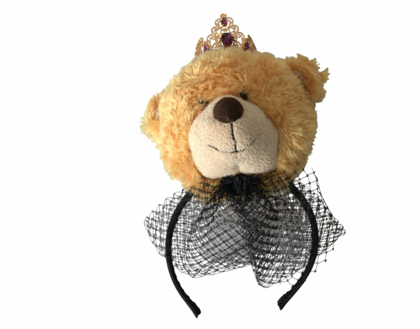 Dolce &amp; Gabbana Bruine Teddybeer Gouden Kristallen Kroon Haarband Diadeem