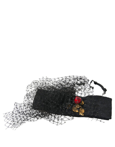 Dolce &amp; Gabbana Black Strawberry Sicily Crystal Mesh Net Hoofdband Diadeem