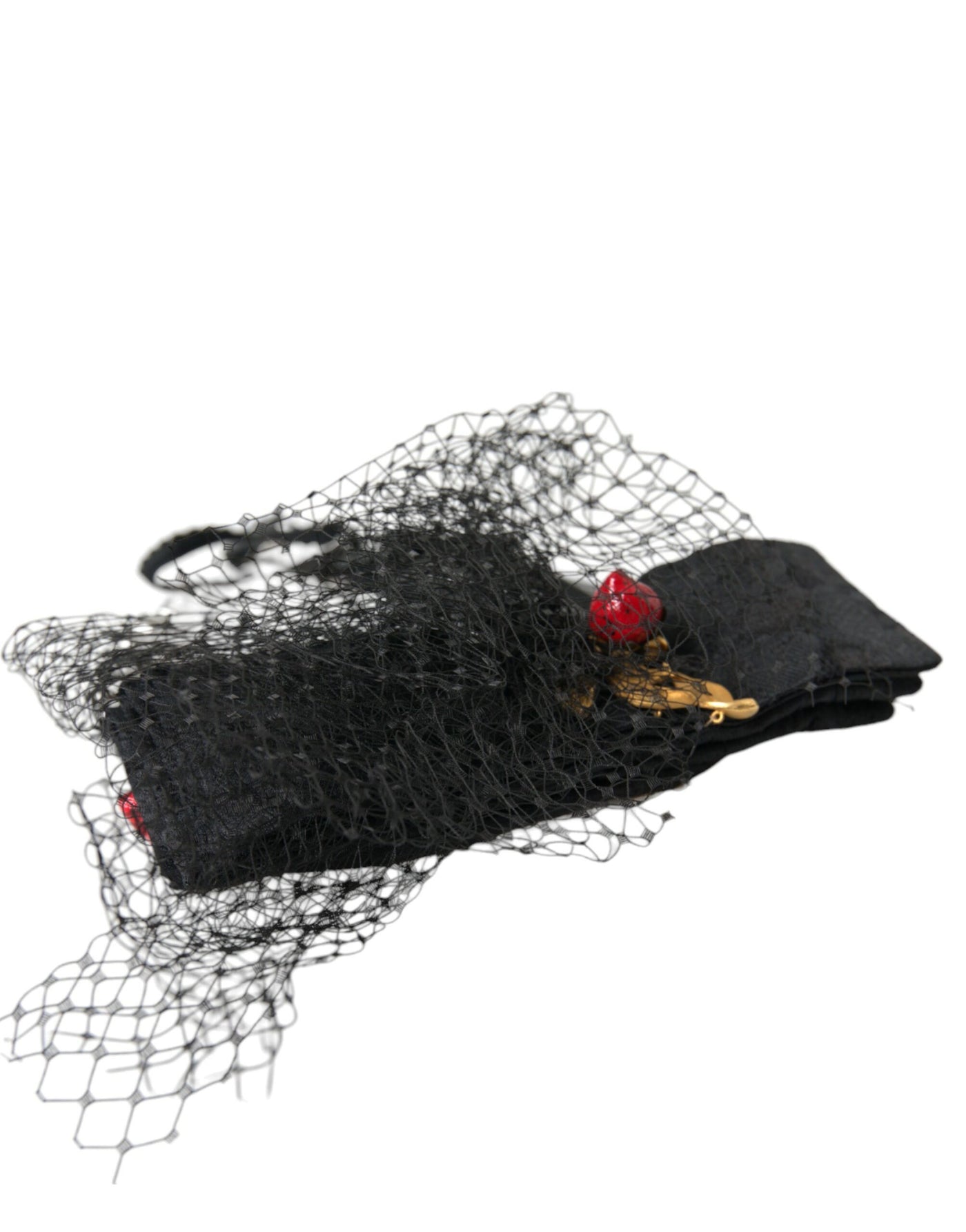 Dolce &amp; Gabbana Black Strawberry Sicily Crystal Mesh Net Hoofdband Diadeem