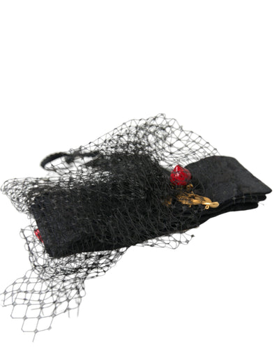 Dolce &amp; Gabbana Black Strawberry Sicily Crystal Mesh Net Hoofdband Diadeem