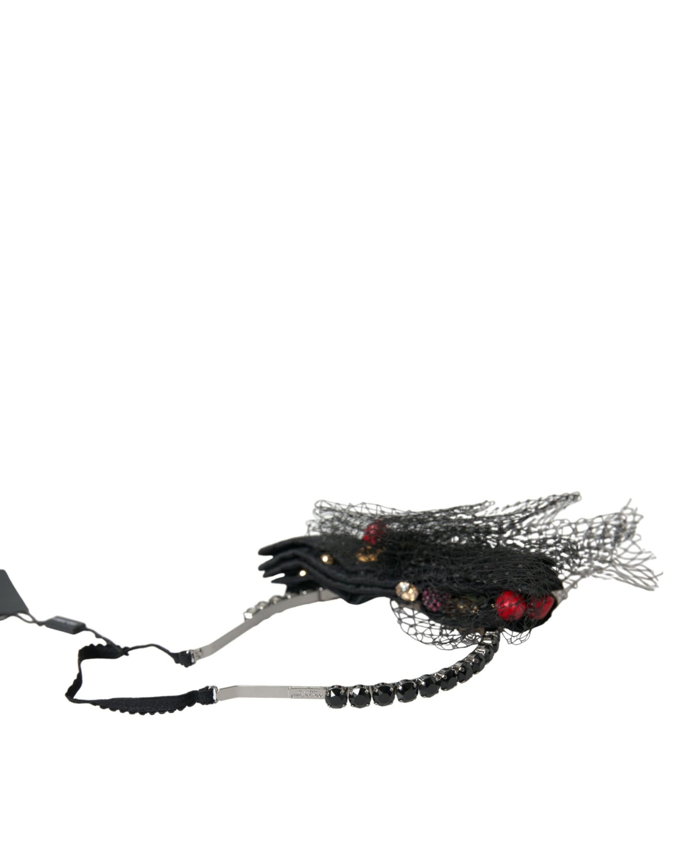 Dolce &amp; Gabbana Black Strawberry Sicily Crystal Mesh Net Hoofdband Diadeem