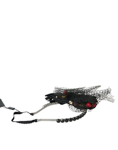 Dolce &amp; Gabbana Black Strawberry Sicily Crystal Mesh Net Hoofdband Diadeem