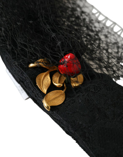 Dolce &amp; Gabbana Black Strawberry Sicily Crystal Mesh Net Hoofdband Diadeem