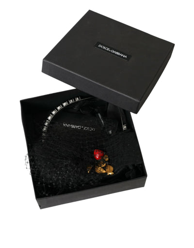 Dolce &amp; Gabbana Black Strawberry Sicily Crystal Mesh Net Hoofdband Diadeem