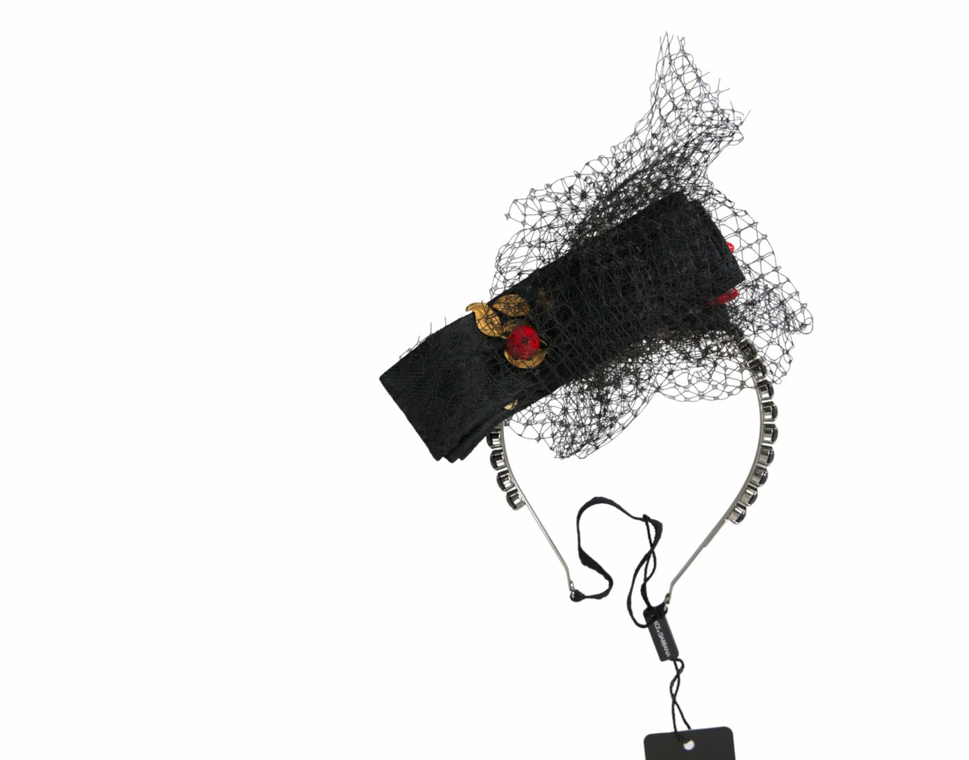 Dolce &amp; Gabbana Black Strawberry Sicily Crystal Mesh Net Hoofdband Diadeem