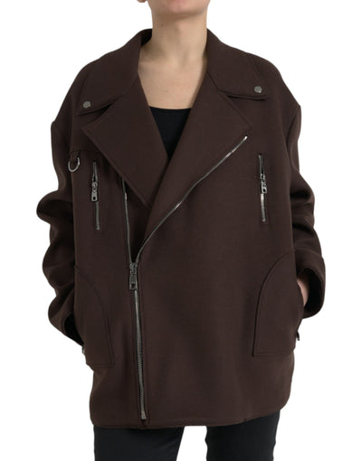 Dolce &amp; Gabbana Bruine Jas Korte Biker Wollen Jas