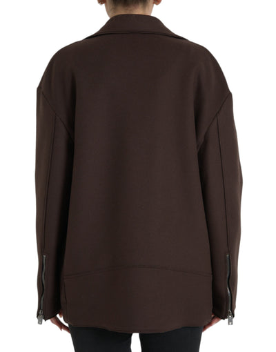 Dolce &amp; Gabbana Bruine Jas Korte Biker Wollen Jas