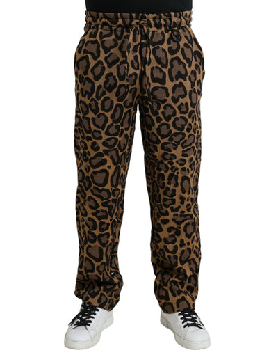 Pantalon de jogging en polyester marron à imprimé léopard Dolce &amp; Gabbana