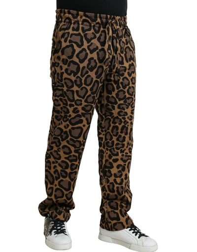 Pantalon de jogging en polyester marron à imprimé léopard Dolce &amp; Gabbana