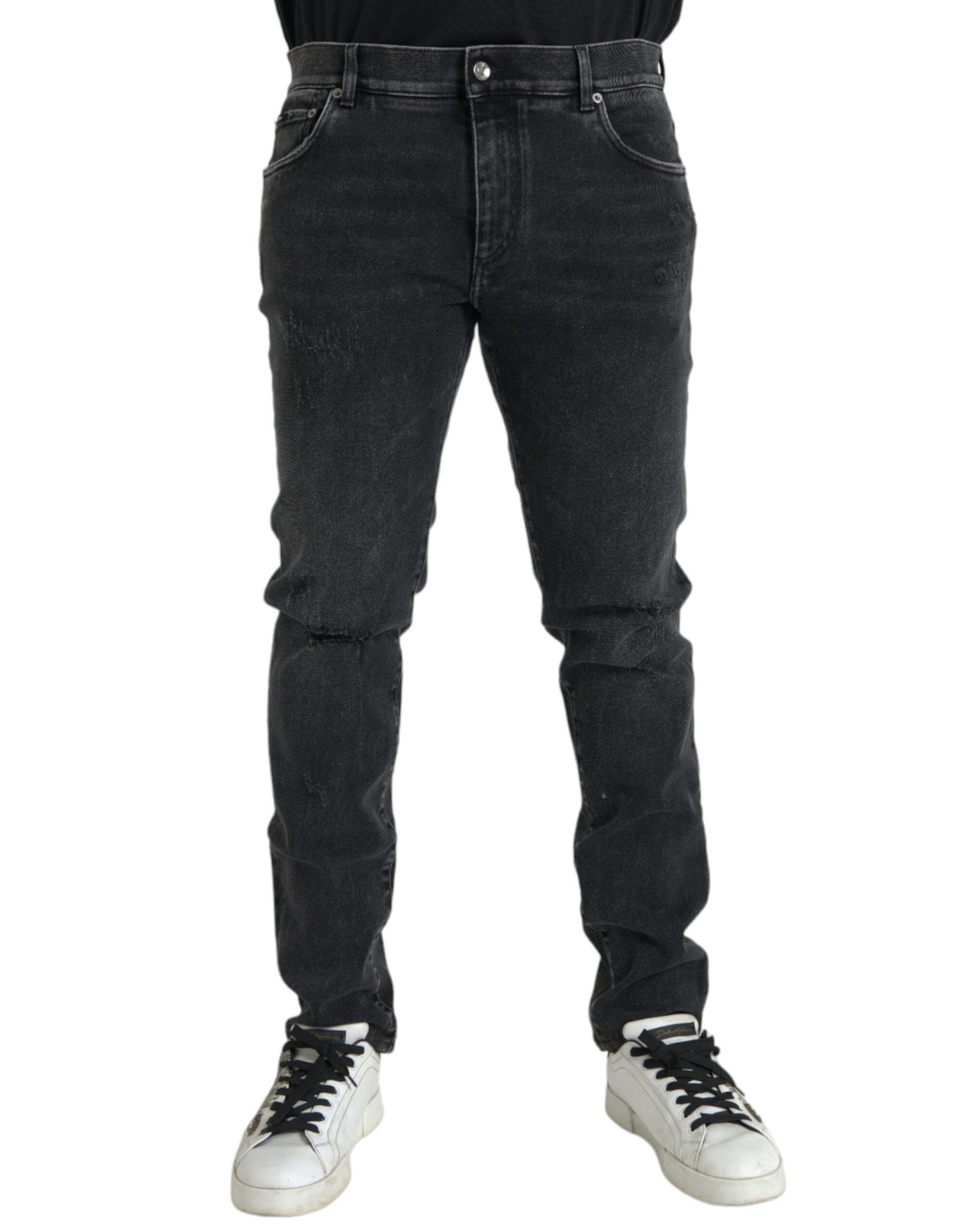 Dolce &amp; Gabbana Grijze Katoenen Stretch Skinny Denim Logo Jeans