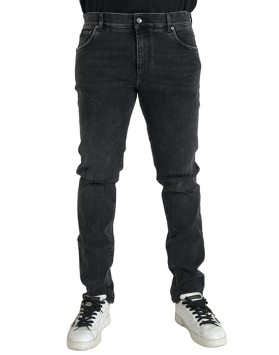 Dolce &amp; Gabbana Grijze Katoenen Stretch Skinny Denim Logo Jeans