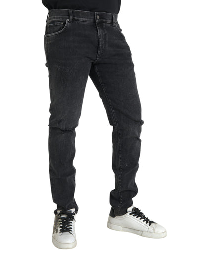 Dolce &amp; Gabbana Grijze Katoenen Stretch Skinny Denim Logo Jeans