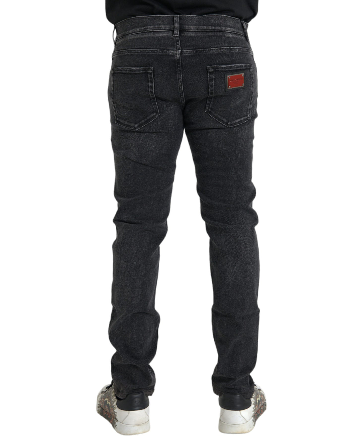 Dolce &amp; Gabbana Grijze Katoenen Stretch Skinny Denim Logo Jeans
