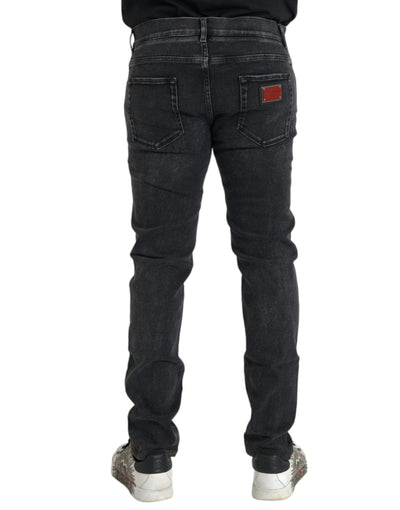 Dolce &amp; Gabbana Grijze Katoenen Stretch Skinny Denim Logo Jeans