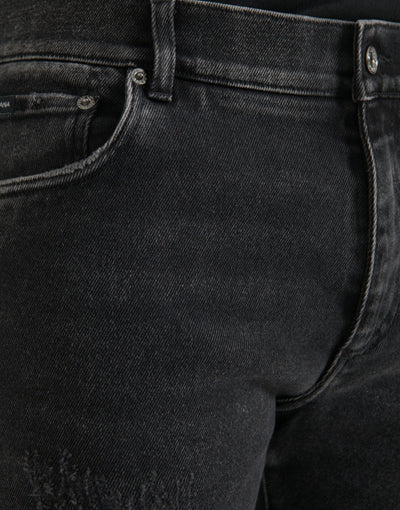 Dolce &amp; Gabbana Grijze Katoenen Stretch Skinny Denim Logo Jeans