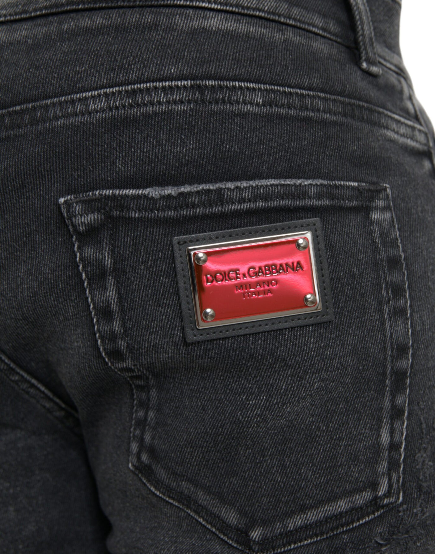 Dolce &amp; Gabbana Grijze Katoenen Stretch Skinny Denim Logo Jeans