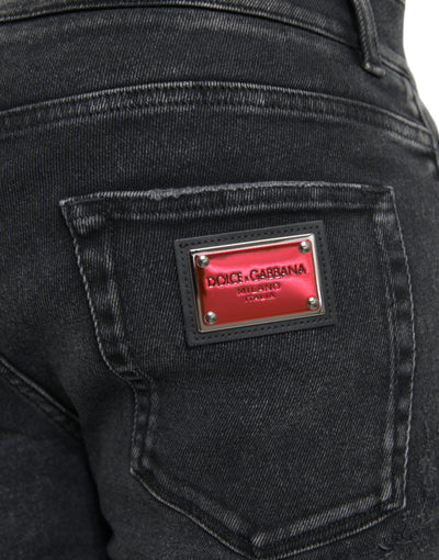 Dolce &amp; Gabbana Grijze Katoenen Stretch Skinny Denim Logo Jeans