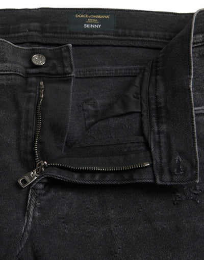 Dolce &amp; Gabbana Grijze Katoenen Stretch Skinny Denim Logo Jeans