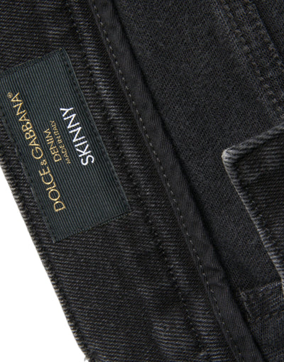 Dolce &amp; Gabbana Grijze Katoenen Stretch Skinny Denim Logo Jeans