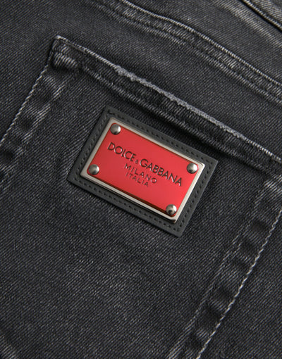 Dolce &amp; Gabbana Grijze Katoenen Stretch Skinny Denim Logo Jeans