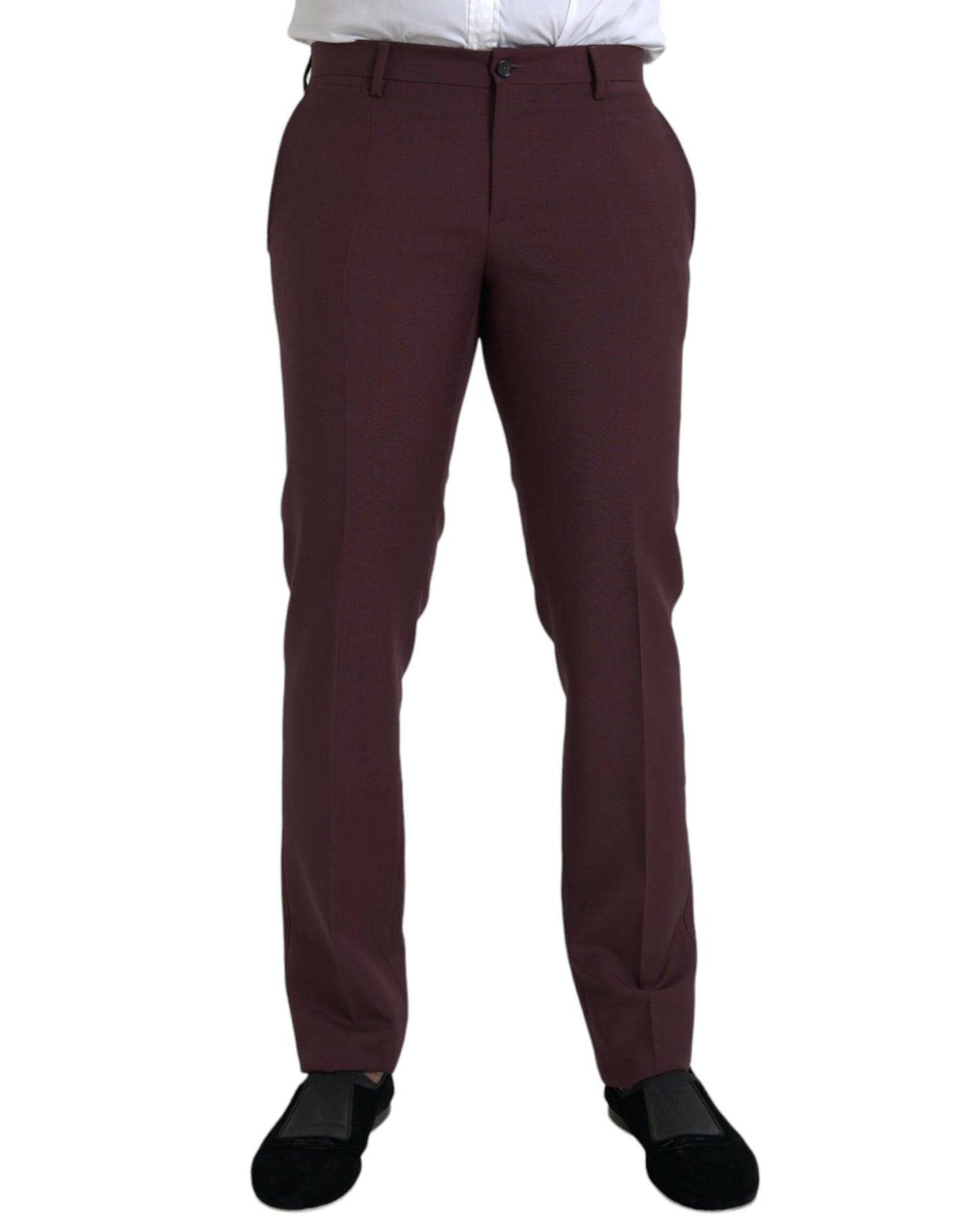 Dolce &amp; Gabbana Maroon Wool Heren Slim Fit Broek