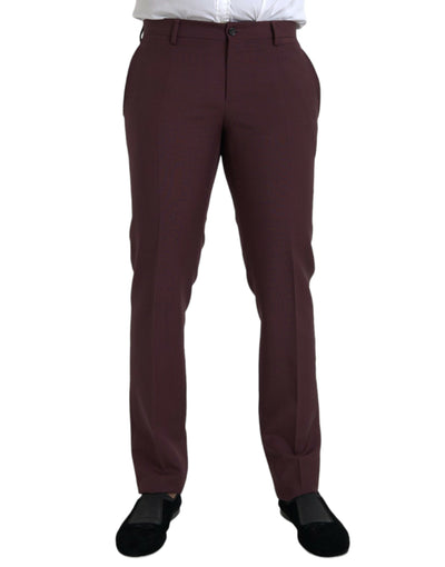 Dolce &amp; Gabbana Maroon Wool Heren Slim Fit Broek