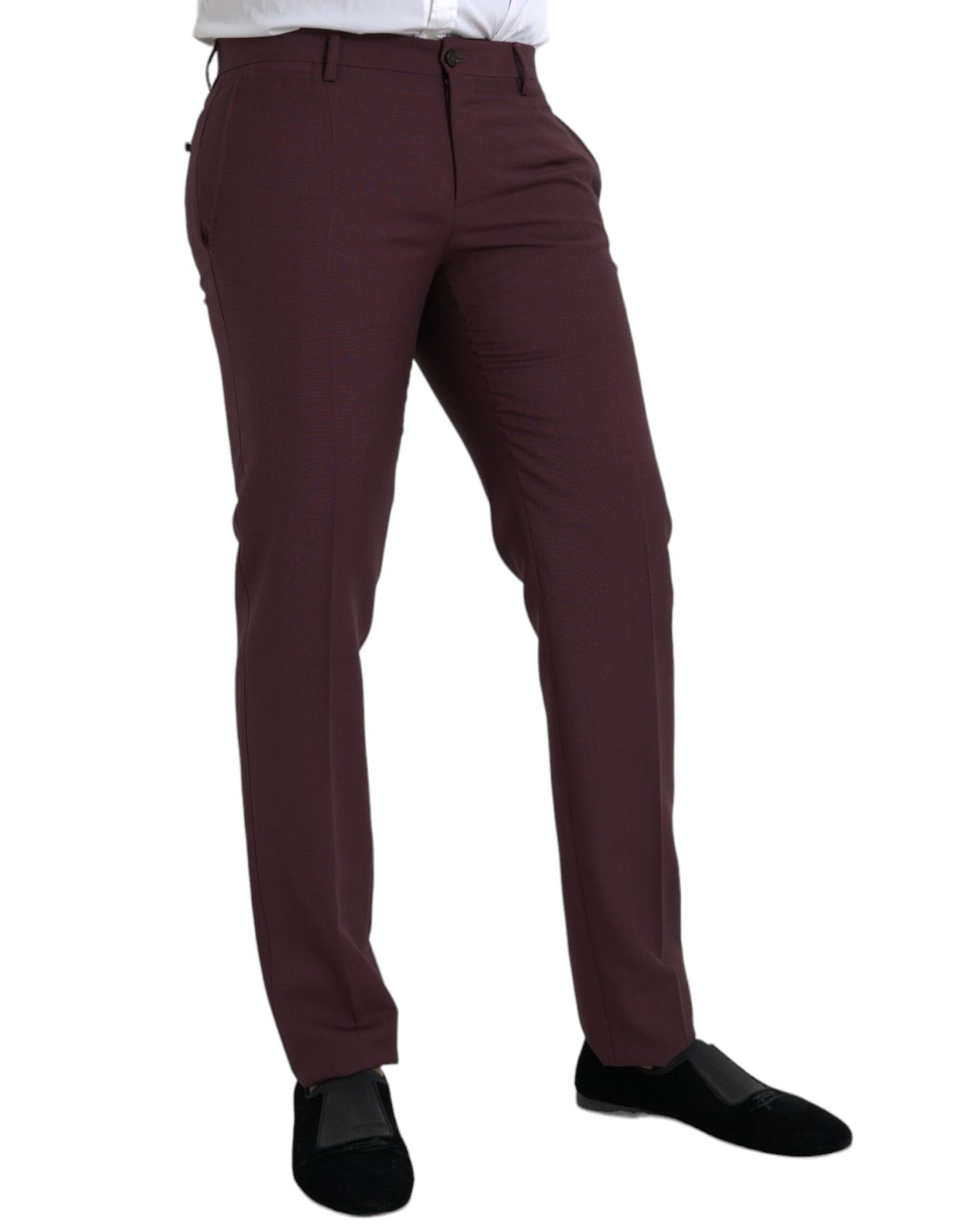 Dolce &amp; Gabbana Maroon Wool Heren Slim Fit Broek