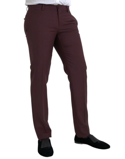 Dolce &amp; Gabbana Maroon Wool Heren Slim Fit Broek