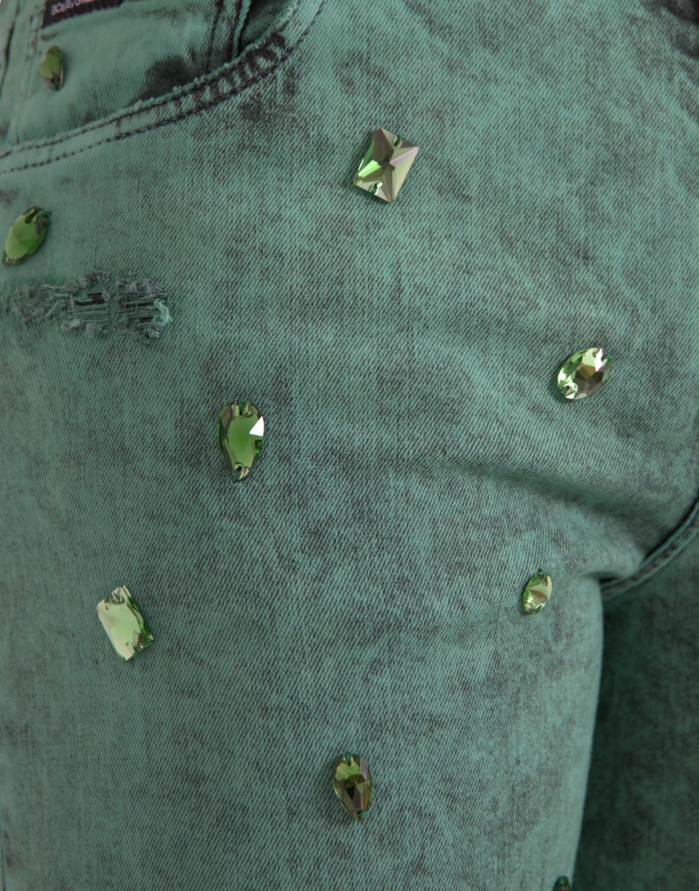 Jean slim en coton stretch à cristaux verts Dolce &amp; Gabbana