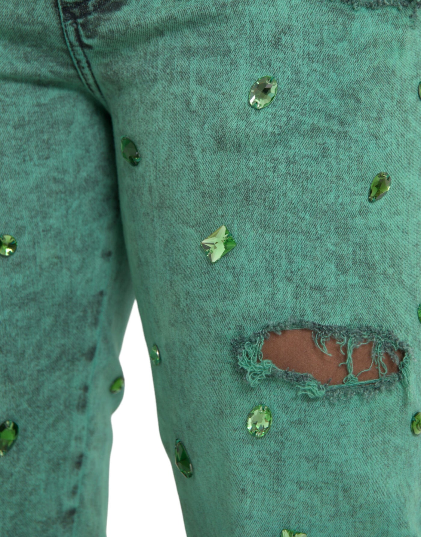 Jean slim en coton stretch à cristaux verts Dolce &amp; Gabbana