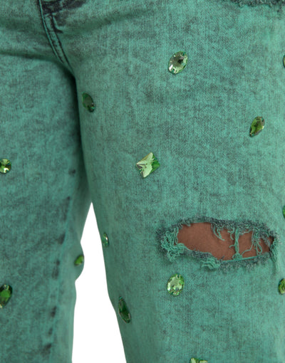 Jean slim en coton stretch à cristaux verts Dolce &amp; Gabbana