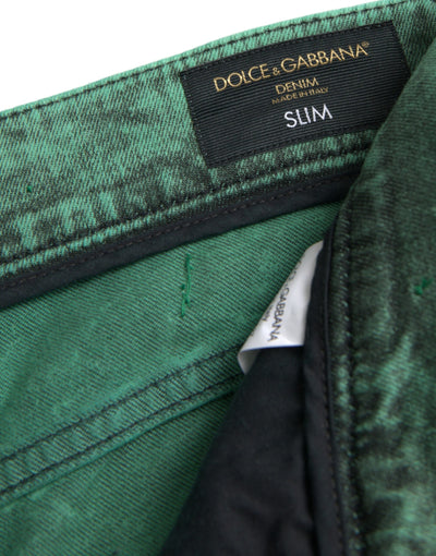 Jean slim en coton stretch à cristaux verts Dolce &amp; Gabbana