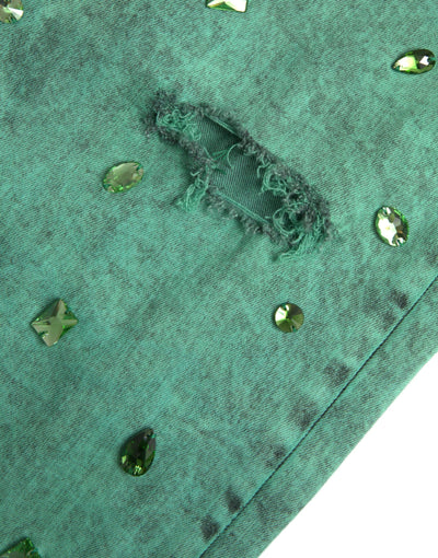 Jean slim en coton stretch à cristaux verts Dolce &amp; Gabbana