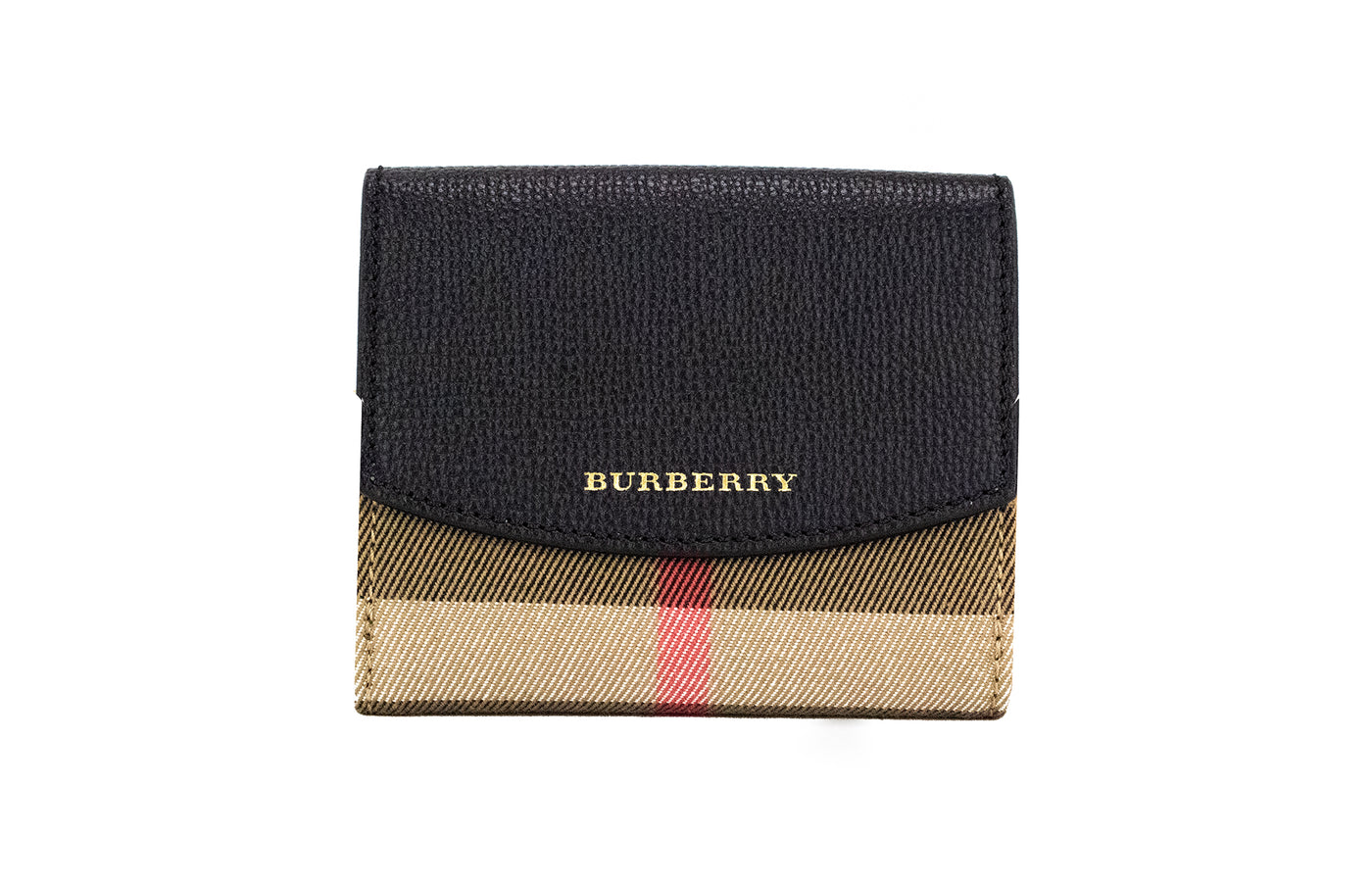 Burberry Luna Zwart Geruit Canvas Portemonnee met Muntvakje en Drukknopen