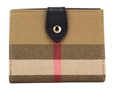 Burberry Luna Zwart Geruit Canvas Portemonnee met Muntvakje en Drukknopen