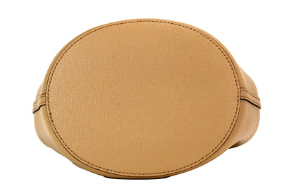 Burberry Lorne Kleine Camel Haymarket Check Pebble Leren Bucket Handtas