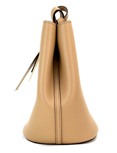 Burberry Lorne Kleine Camel Haymarket Check Pebble Leren Bucket Handtas