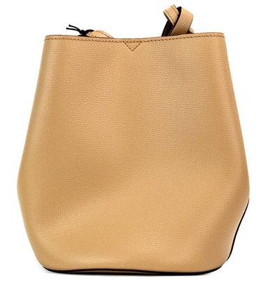 Burberry Lorne Kleine Camel Haymarket Check Pebble Leren Bucket Handtas