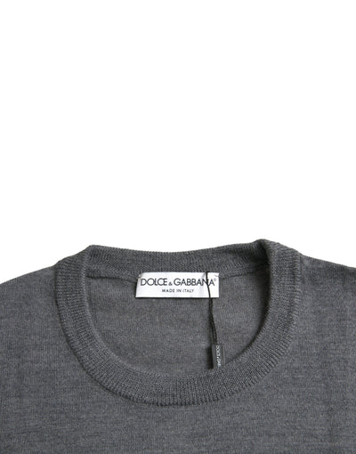 Dolce &amp; Gabbana donkergrijze wollen trui met ronde hals