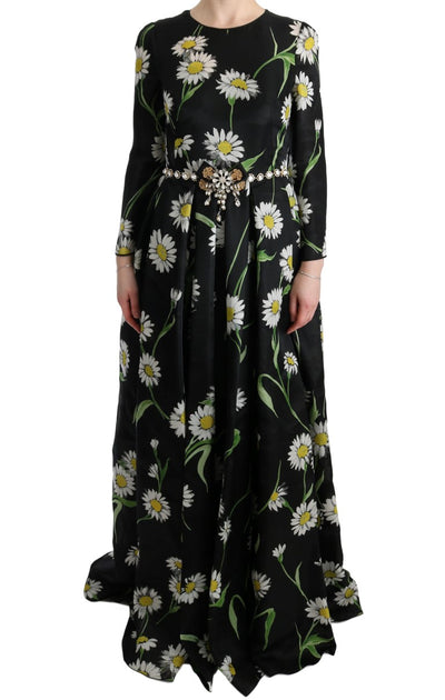 Dolce &amp; Gabbana Multicolor Zijden Zonnebloemprint Lange Maxi-jurk