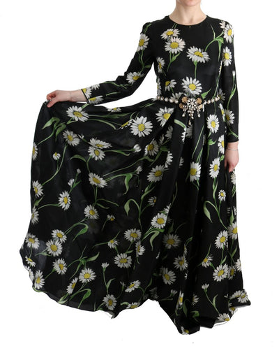 Dolce &amp; Gabbana Multicolor Zijden Zonnebloemprint Lange Maxi-jurk