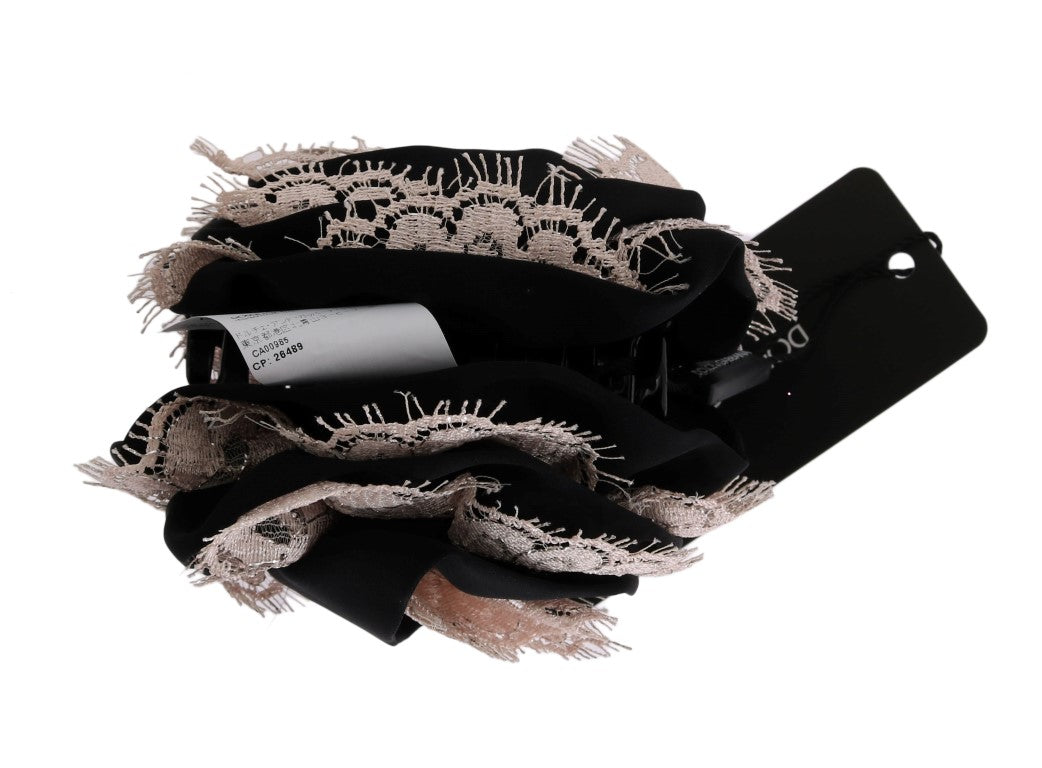Dolce &amp; Gabbana Zwarte Zijden Roze Bloemenkant Haarklem