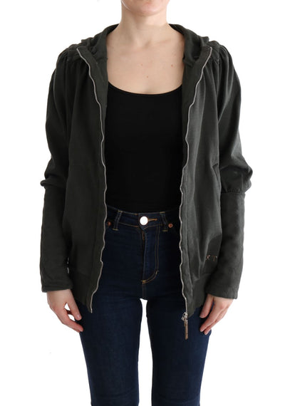 Pull à capuche zippé en coton gris Exte