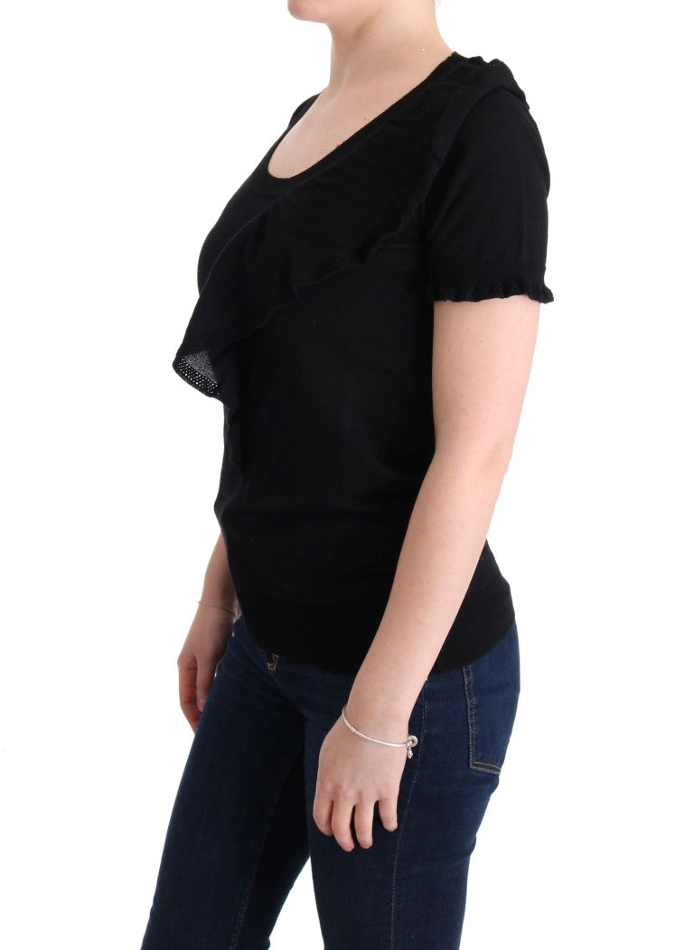 MARGHI LO' Zwarte 100% Lana wollen top blouse T-shirt