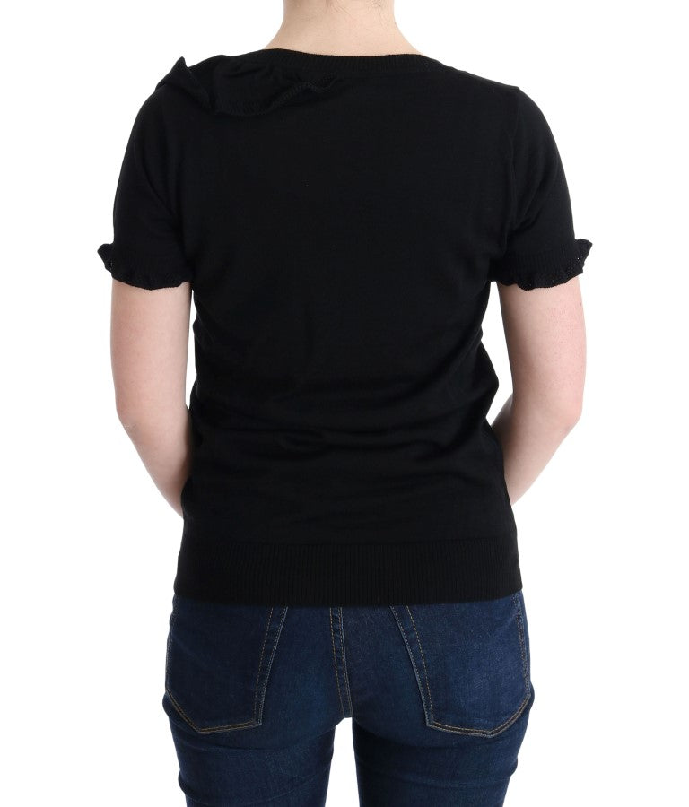 MARGHI LO' Zwarte 100% Lana wollen top blouse T-shirt