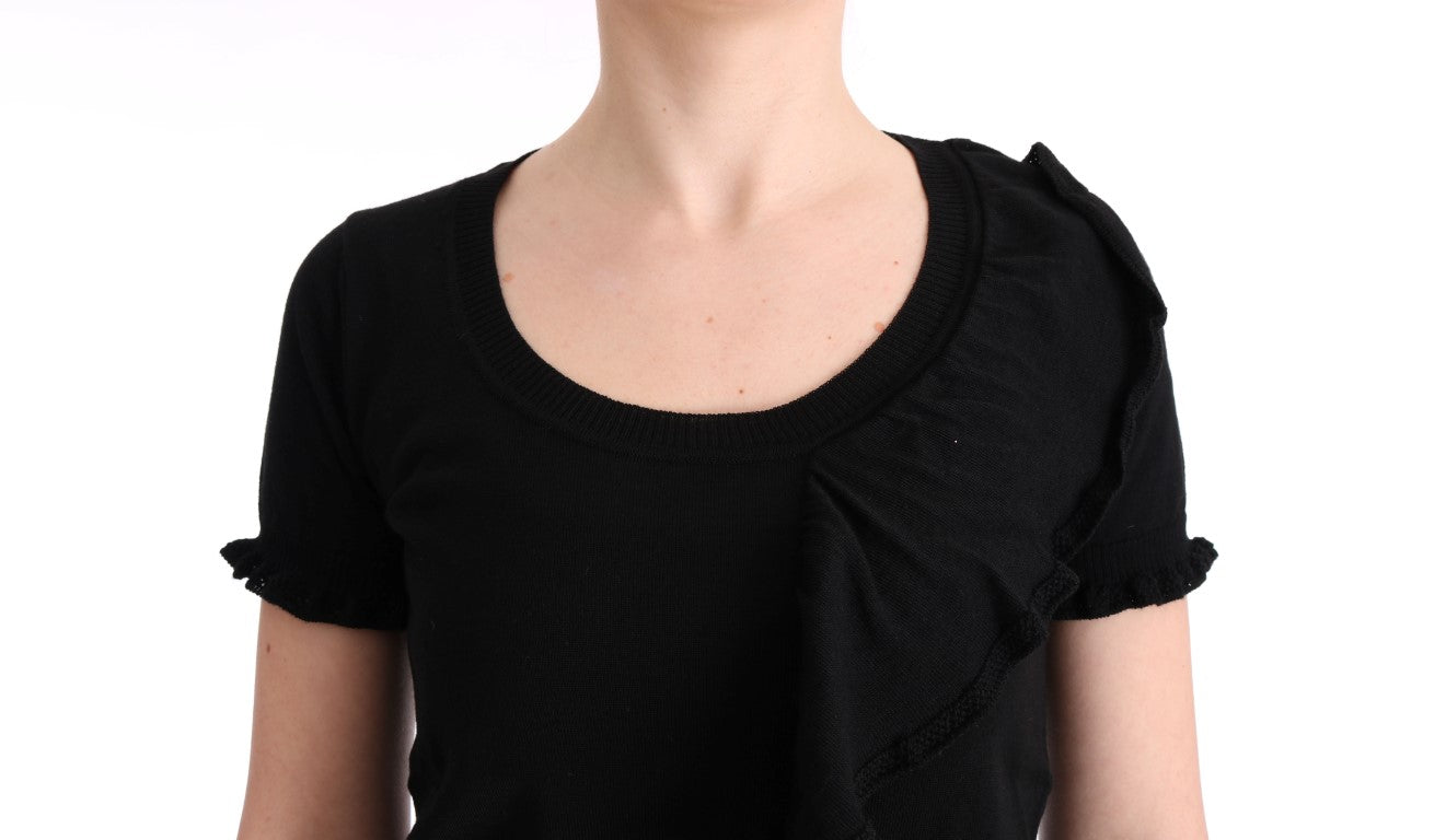 MARGHI LO' Zwarte 100% Lana wollen top blouse T-shirt