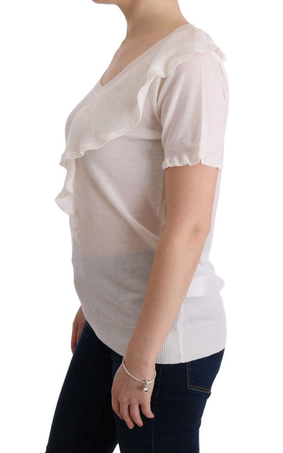 MARGHI LO' Witte 100% Lana wollen top blouse T-shirt