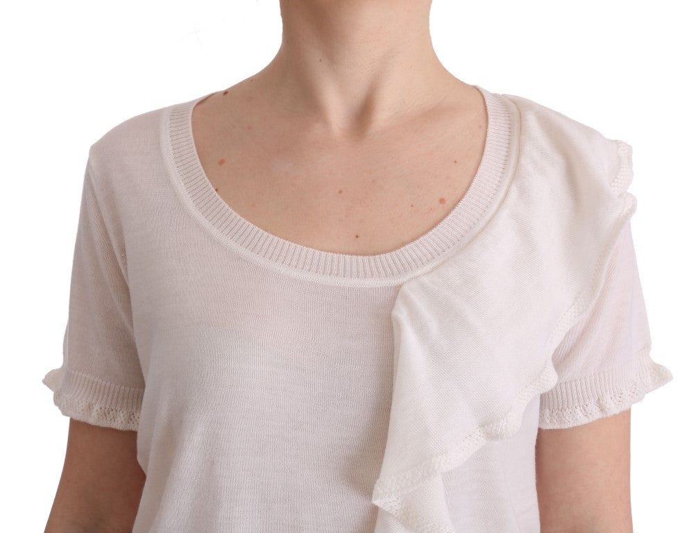 MARGHI LO' Witte 100% Lana wollen top blouse T-shirt