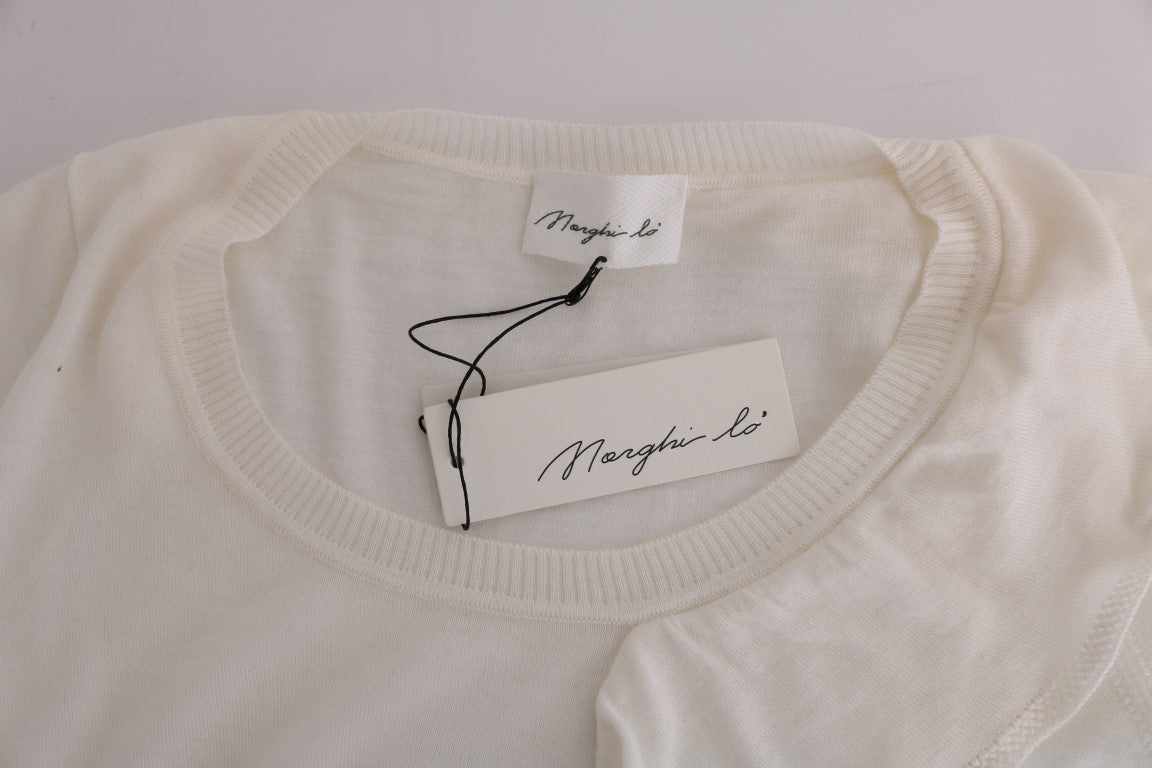 MARGHI LO' Witte 100% Lana wollen top blouse T-shirt